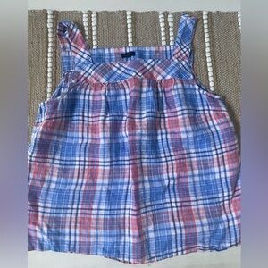 Talbots Boat Neck Plaid Sleeveless Top in Blue and Pinks